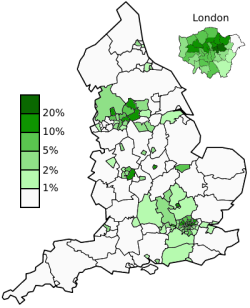 England: subdivisions Muslim population
